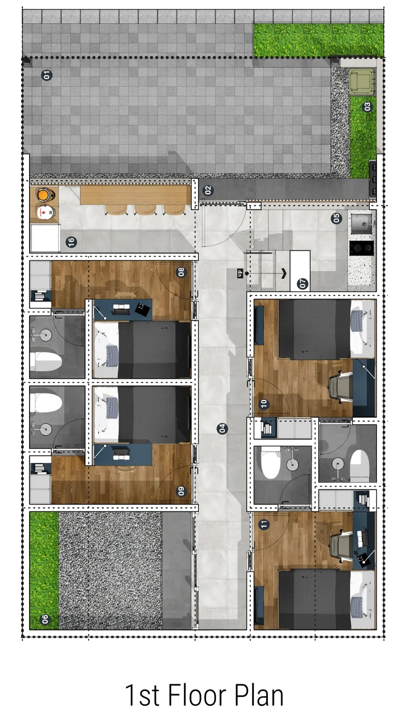 Denah lantai 1 - Cozy Kos Soekarno Hatta Tipe 8 Kamar
